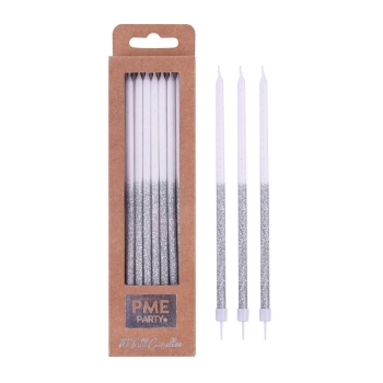 Candles Tall - Silver Glitter